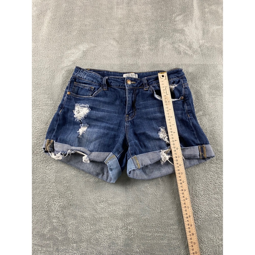 Judy Blue Los Angeles Womens Distressed Denim Shorts Dark Wash Cuffed Size L - Picture 8 of 14